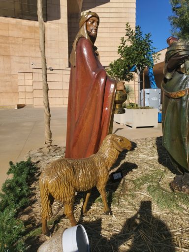 King Caspar and sheep before restoration displayed Jan 2026.